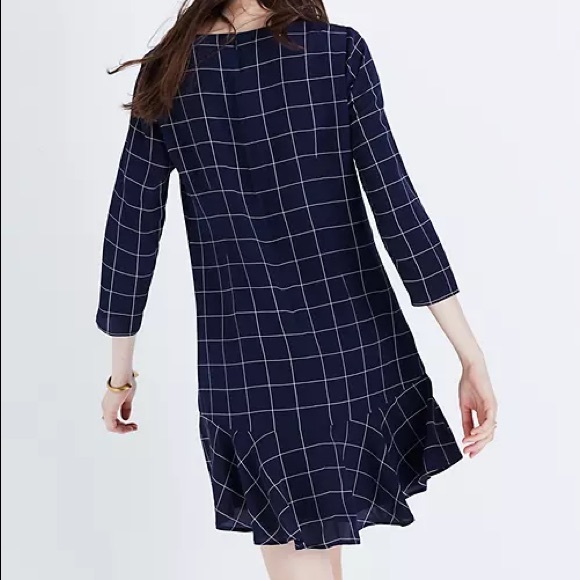 Madewell Silk Ruffle-Hem Dress in Windowpane - Picture 2 of 4